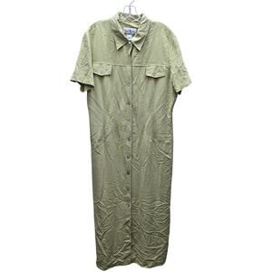 Vintage Sheri Martin New York Short Sleeve Long Button Up Shirt Dress Green 18